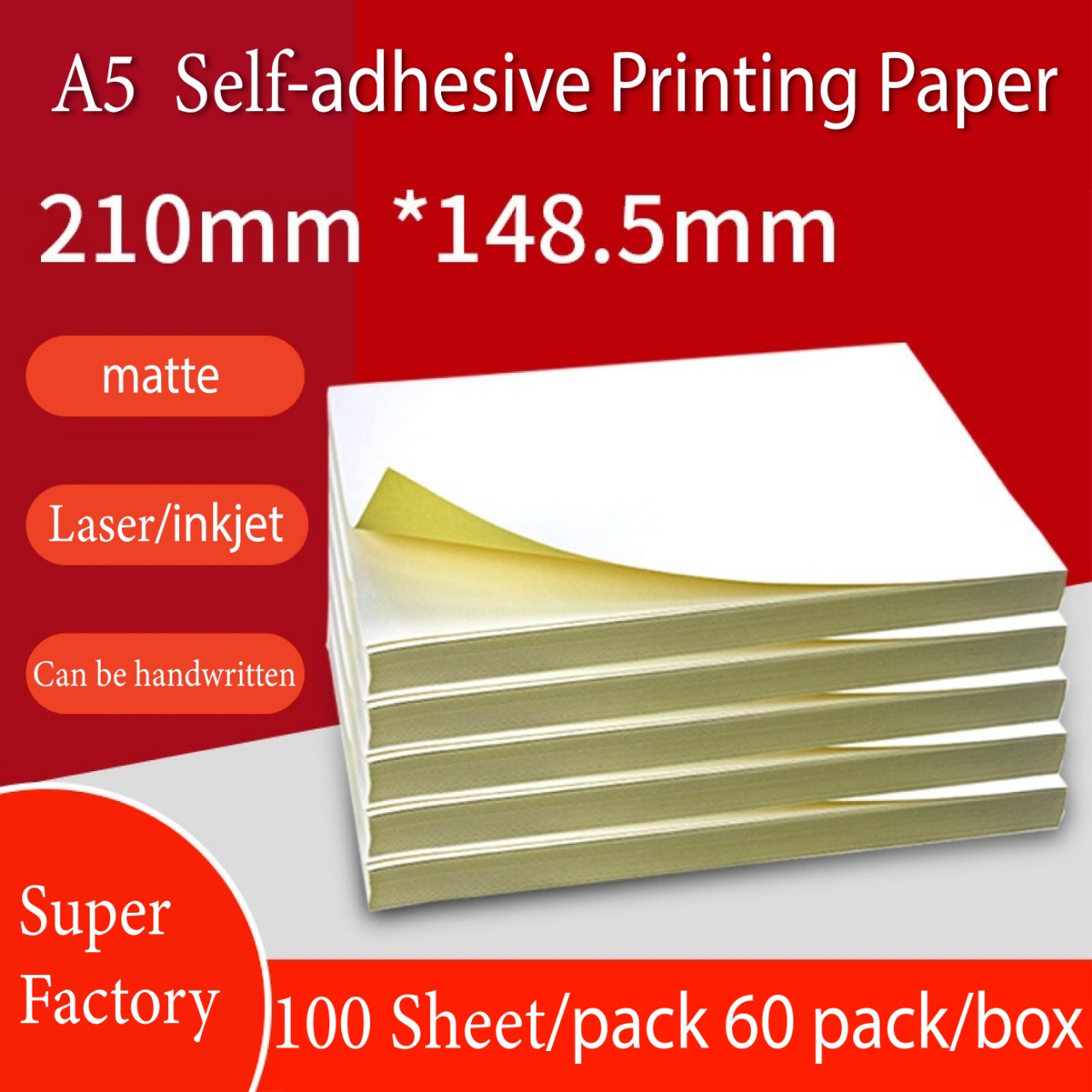 100 Sheets A5 Size Matte Sticker Paper Self Adhesive Shipping Labels ...