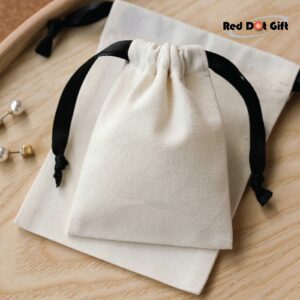 Pack Of 10 Beige Color Cotton Canvas Gift Bag with Grosgrain Ribbon Drawstring Pouch Jewelry Packaging Wedding Birthday Party Gift Wrapping.(2 Size)
