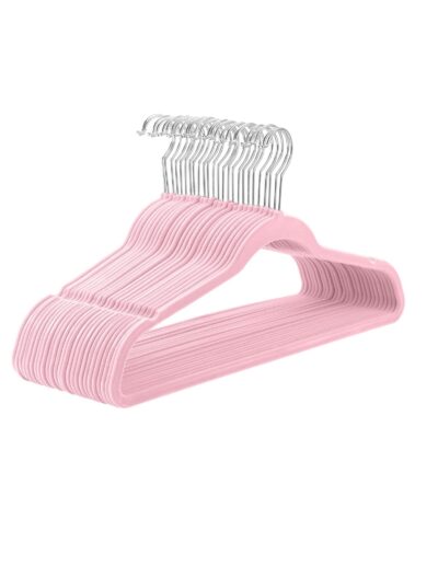 MIZGI Premium Velvet Hangers (Pack of 50) Heavyduty - Non Slip - Velvet Suit Hangers Light Pink - Chrome Hooks,Space Saving Clothes Hangers
