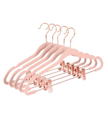 Premium Velvet Pants Hangers with Clips (Pack of 20) Slim Skirt Hangers- Non Slip Felt Outfit Dress Hangers Blush Pink - Copper/Rose Gold Hooks, Space Saving Shirt Clothes Hangers