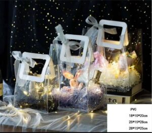 10Pcs Clear Plastic Gift Bags with Handles Heavy Duty Transparent PVC Gift Bags Plastic Shopping Tote Bags Gift Wrap Bags
