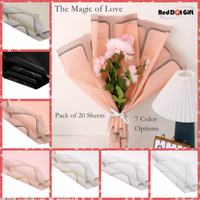 Red Dot Gift Pack of 20 Sheets  The Magic of Love Gift Wrapping Paper Size 57x57cm,Waterproof Flower Bouquet Wrapping Paper Used for DIY Crafts,Floral Wrapping Paper,Wrapping Paper for Flower Bouquet