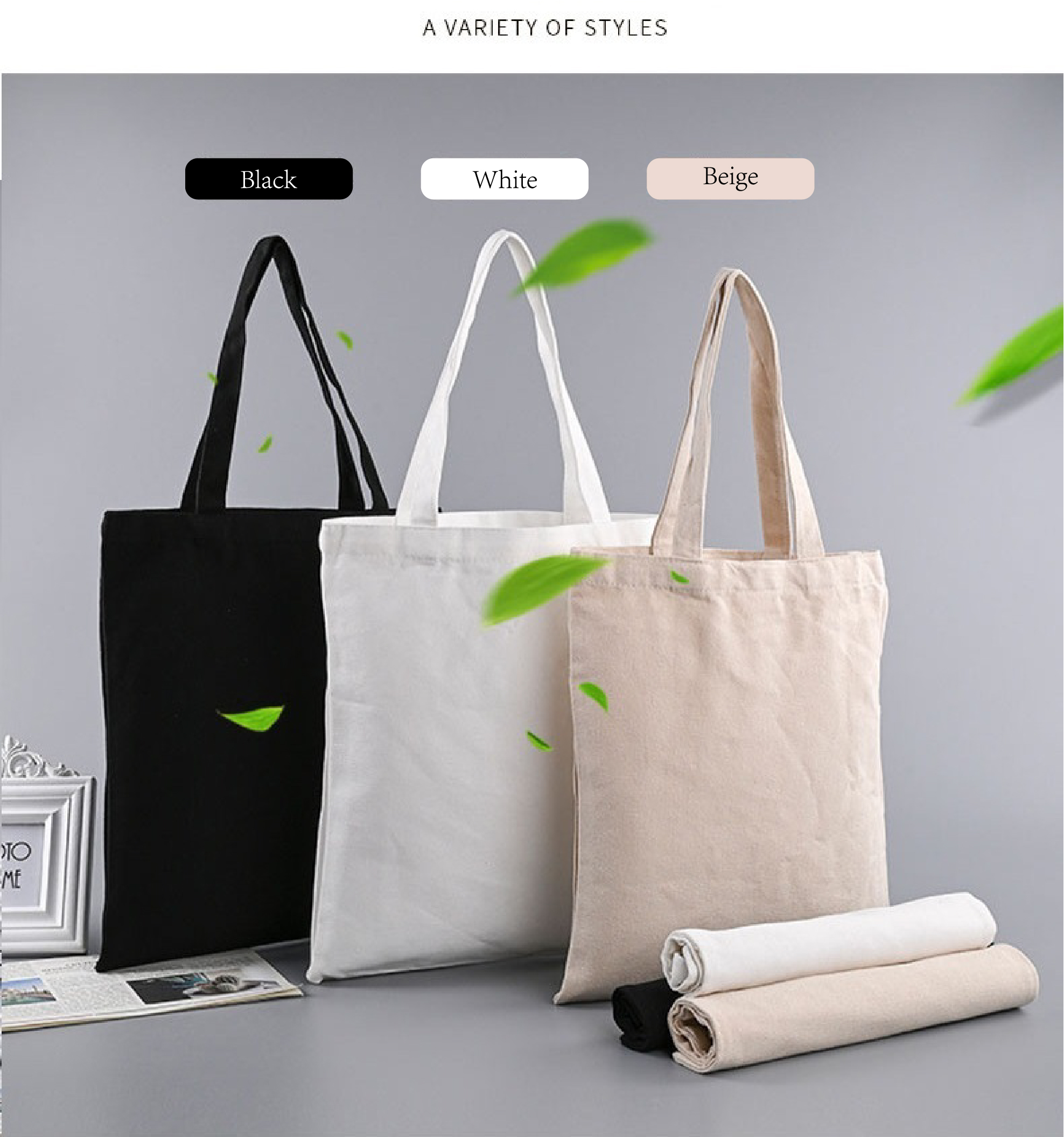 Canvas Tote Bags H45*35cm with Long Handle Reusable Shopping Bag Eco ...