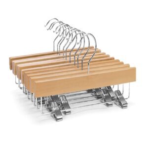 Nature Smile 11.8'' Kids Baby Toddler Children Solid Wooden Pants Hangers,Wood Skirts Hangers,Trousers Bottom Hangers with 2-Adjustable Clips Anti-Rust Hook Pack of 10 (Natural)