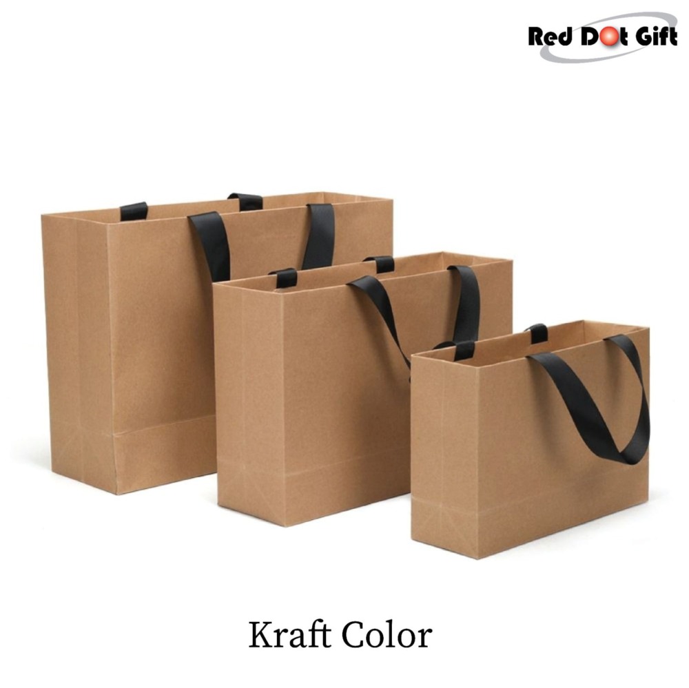 Kraft Plain Gift Bags Shopping Bag Party Favor Bags with Grossgrain
