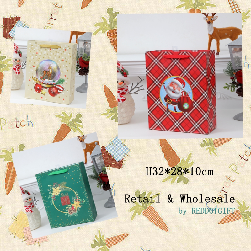 REDDOTGIFT Christmas Gift Bags,H32*26*10cm A4 size Durable Christmas Bags with Handles,Reusable Small Gift Bags Xmas Paper Bags, Party Favors Holiday Gift Bags