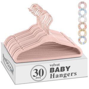 30-Pack Baby Velvet Hangers 11Inch Color : Pink - Nursery Clothes Hangers Non Slip Toddler Hangers, 360 Chrome Rose-Gold Hook with 6 Pieces Baby Clothing Dividers