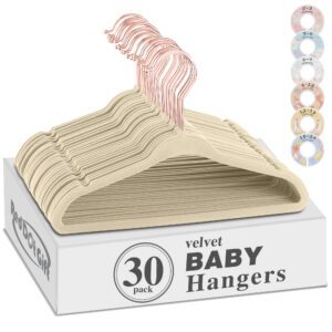 30-Pack Baby Velvet Hangers 11Inch Color : Ivory - Nursery Clothes Hangers Non Slip Toddler Hangers, 360 Chrome Rose-Gold Hook with 6 Pieces Baby Clothing Dividers