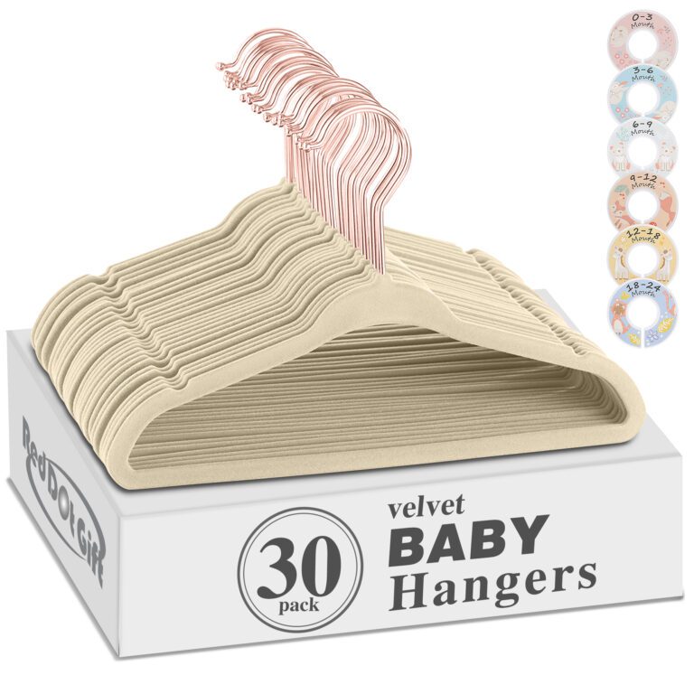 30-Pack Baby Velvet Hangers 11Inch Color : Ivory - Nursery Clothes Hangers Non Slip Toddler Hangers, 360 Chrome Rose-Gold Hook with 6 Pieces Baby Clothing Dividers